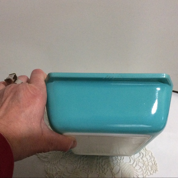 Rare Vintage Pyrex Snowflake turquoise baking dish - Picture 6 of 11